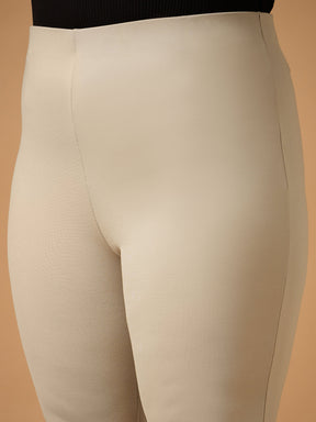 Light Beige Flared Bell Bottom Pants-SASSAFRAS Curve