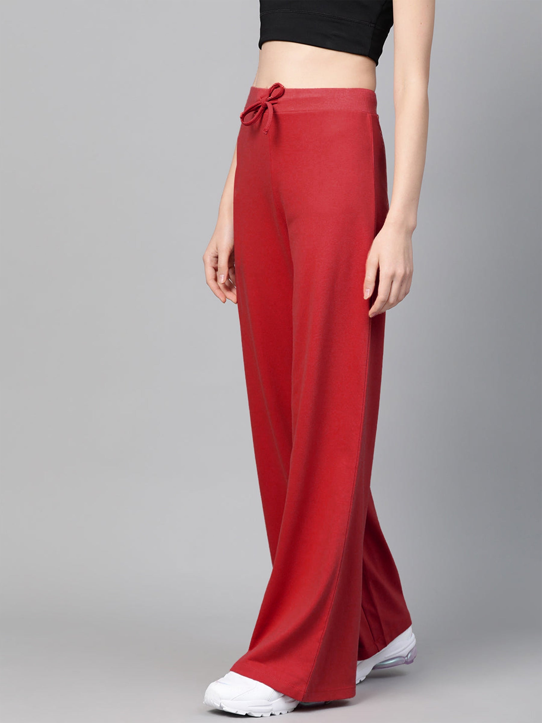 Red Terry Wide Leg Drawstring Pants-SASSAFRAS