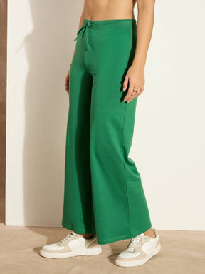 Green Terry Wide Leg Drawstring Pants-SASSAFRAS