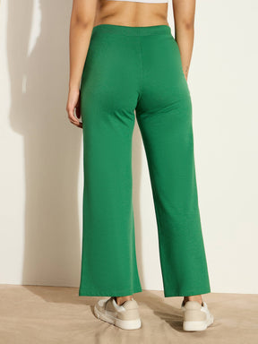 Green Terry Wide Leg Drawstring Pants-SASSAFRAS