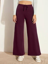 Burgundy Terry Wide Leg Drawstring Pants-SASSAFRAS