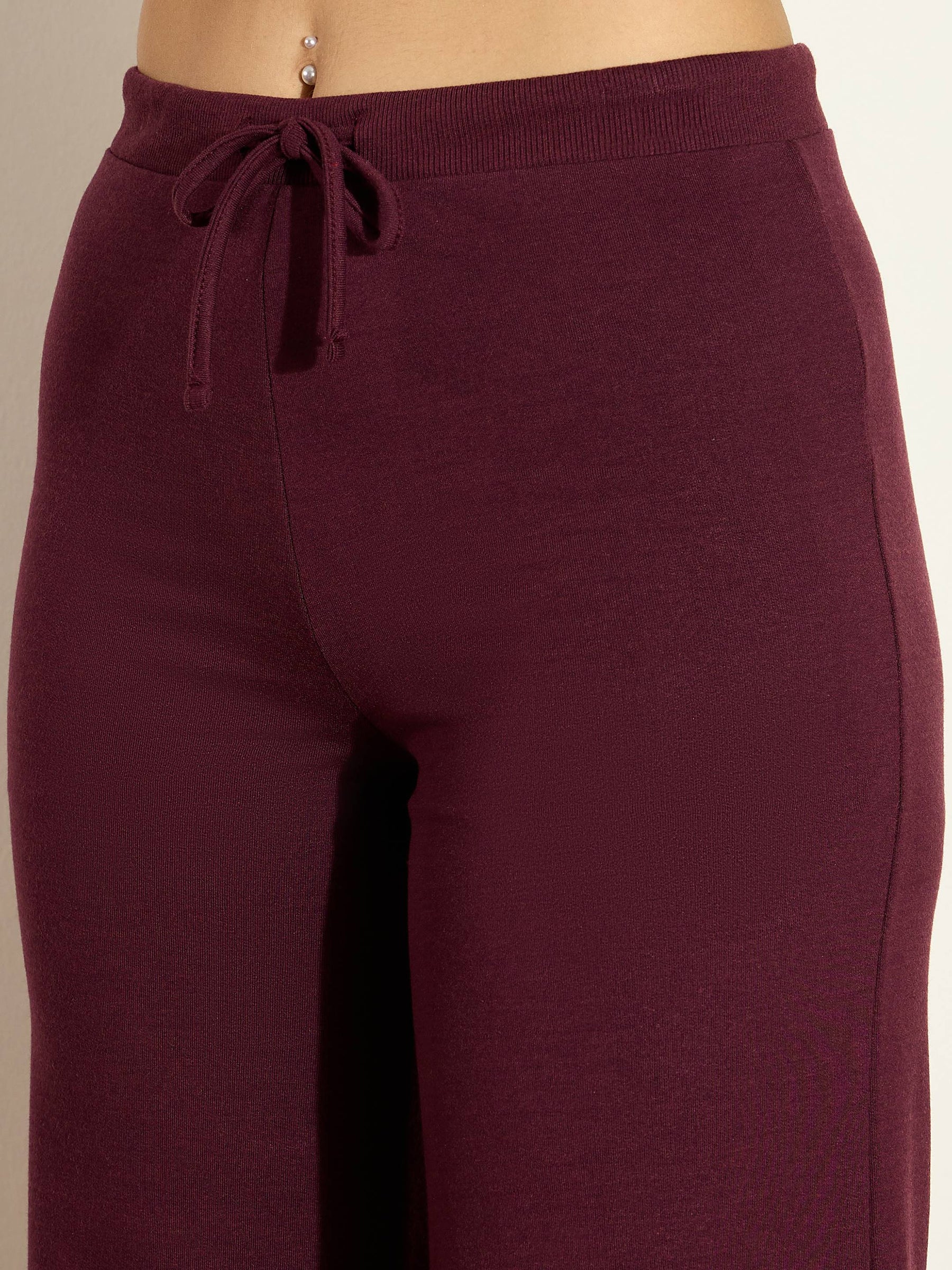 Burgundy Terry Wide Leg Drawstring Pants-SASSAFRAS