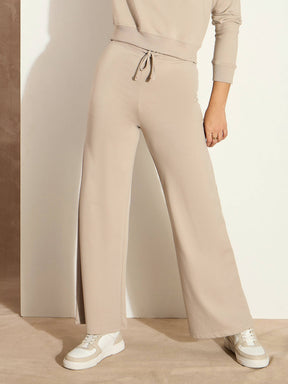 Taupe Terry Wide Leg Drawstring Pants-SASSAFRAS