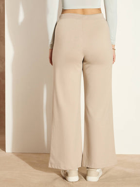 Taupe Terry Wide Leg Drawstring Pants-SASSAFRAS