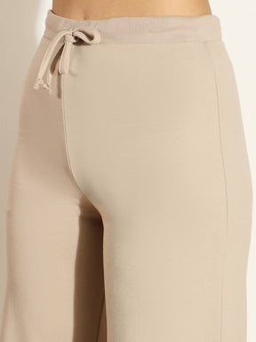 Taupe Terry Wide Leg Drawstring Pants-SASSAFRAS