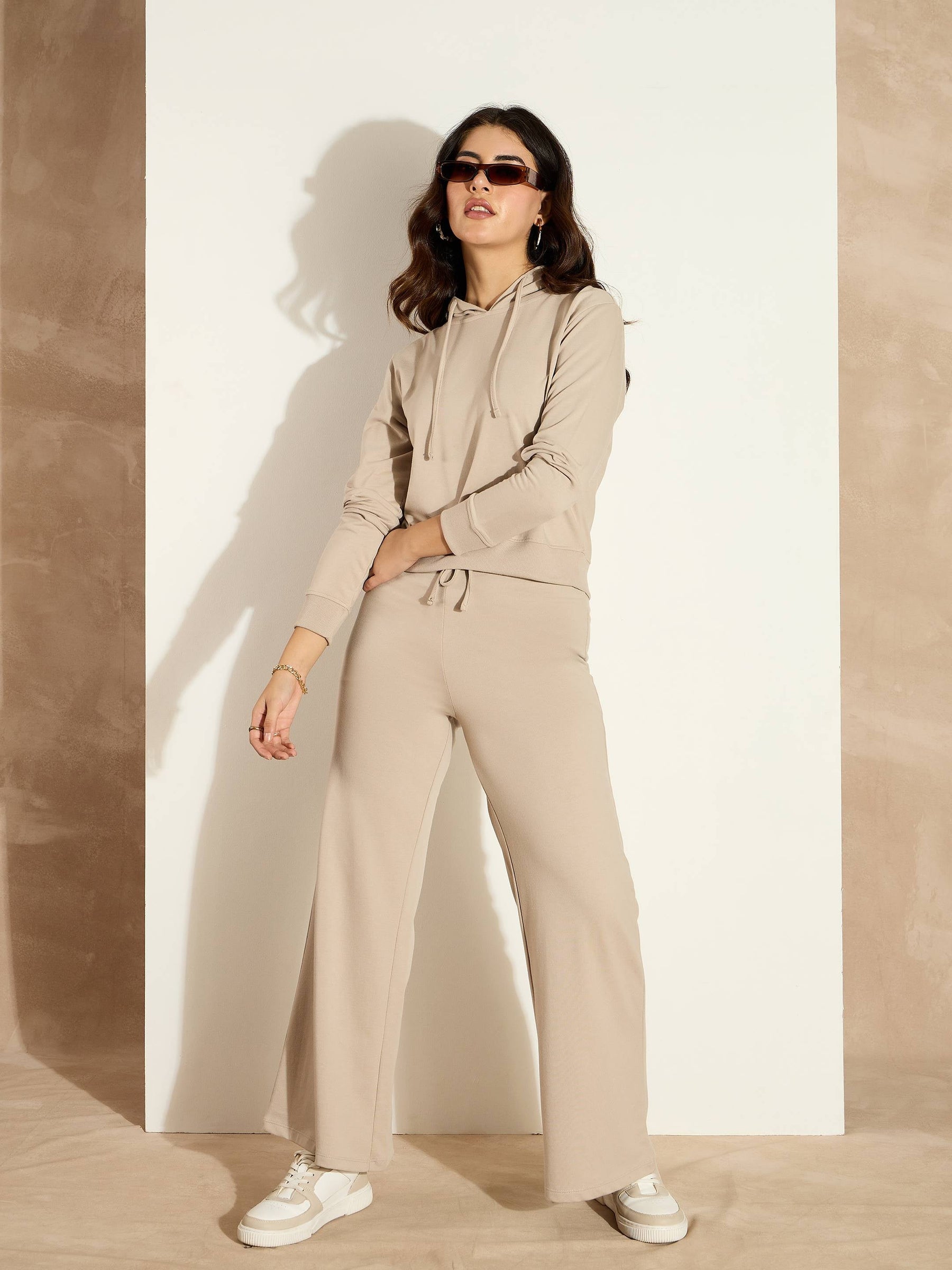 Taupe Terry Wide Leg Drawstring Pants-SASSAFRAS