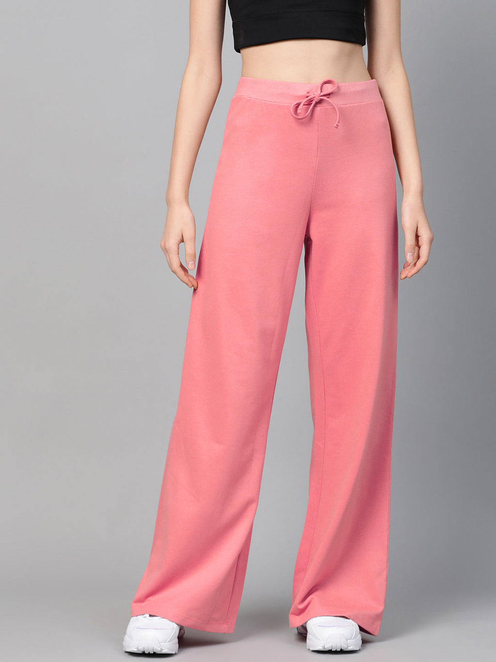 Buy Pink Terry Wide Leg Drawstring Pants Online At Best Price