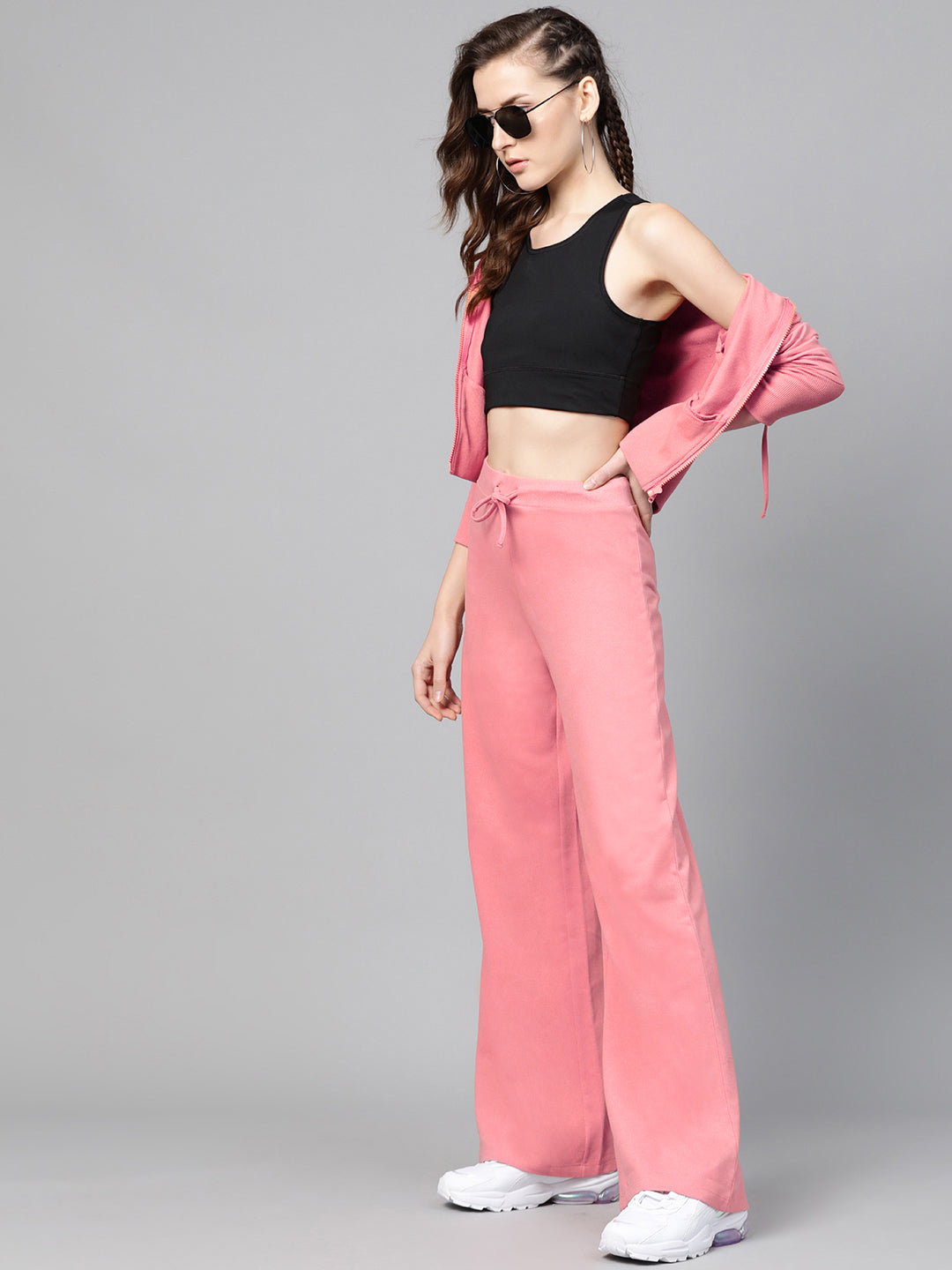 Pink Terry Wide Leg Drawstring Pants-SASSAFRAS