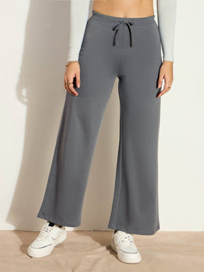 Dark Grey Terry Wide Leg Drawstring Pants-SASSAFRAS