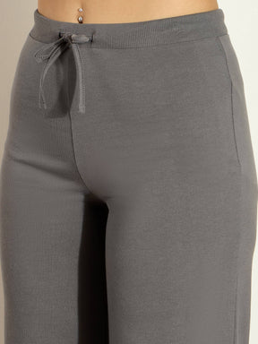 Dark Grey Terry Wide Leg Drawstring Pants-SASSAFRAS