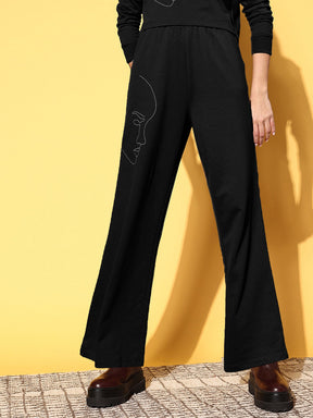 Black Terry Line Art Track Pants-SASSAFRAS