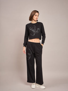 Black Terry Line Art Track Pants-SASSAFRAS