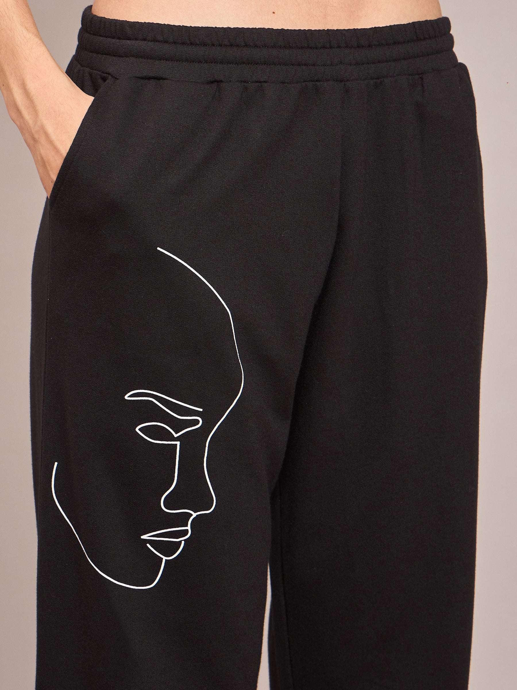 Black Terry Line Art Track Pants-SASSAFRAS