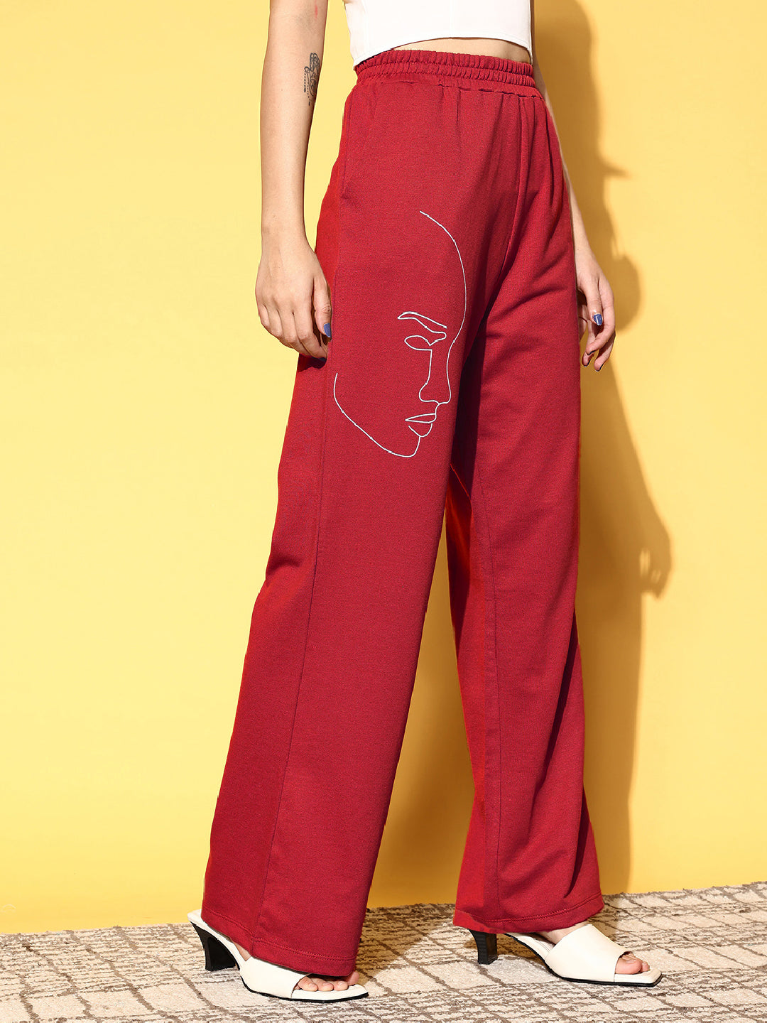 Red Terry Line Art Track Pants-SASSAFRAS