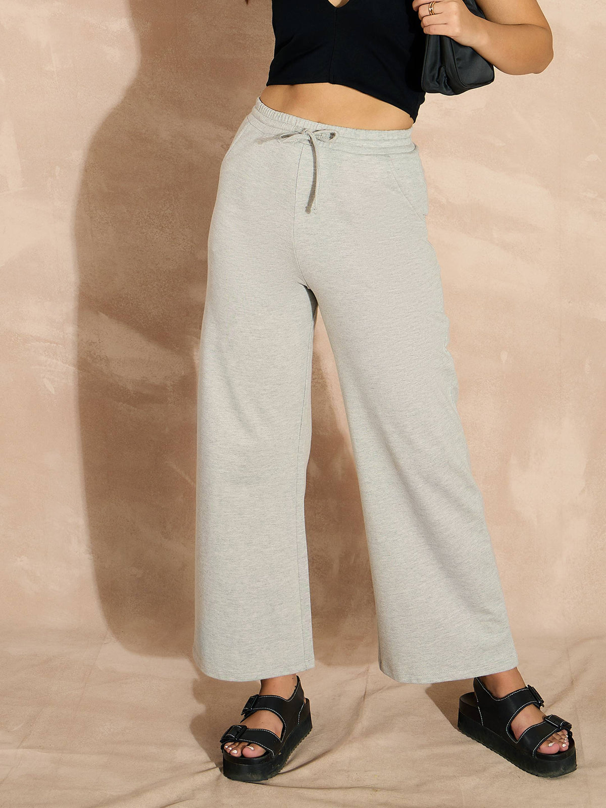 Grey Melange Terry Track Pants-SASSAFRAS