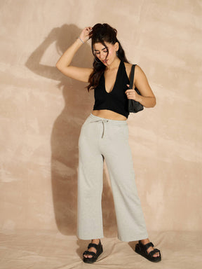 Grey Melange Terry Track Pants-SASSAFRAS