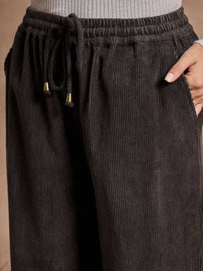 Dark Grey Corduroy Straight Pants-SASSAFRAS