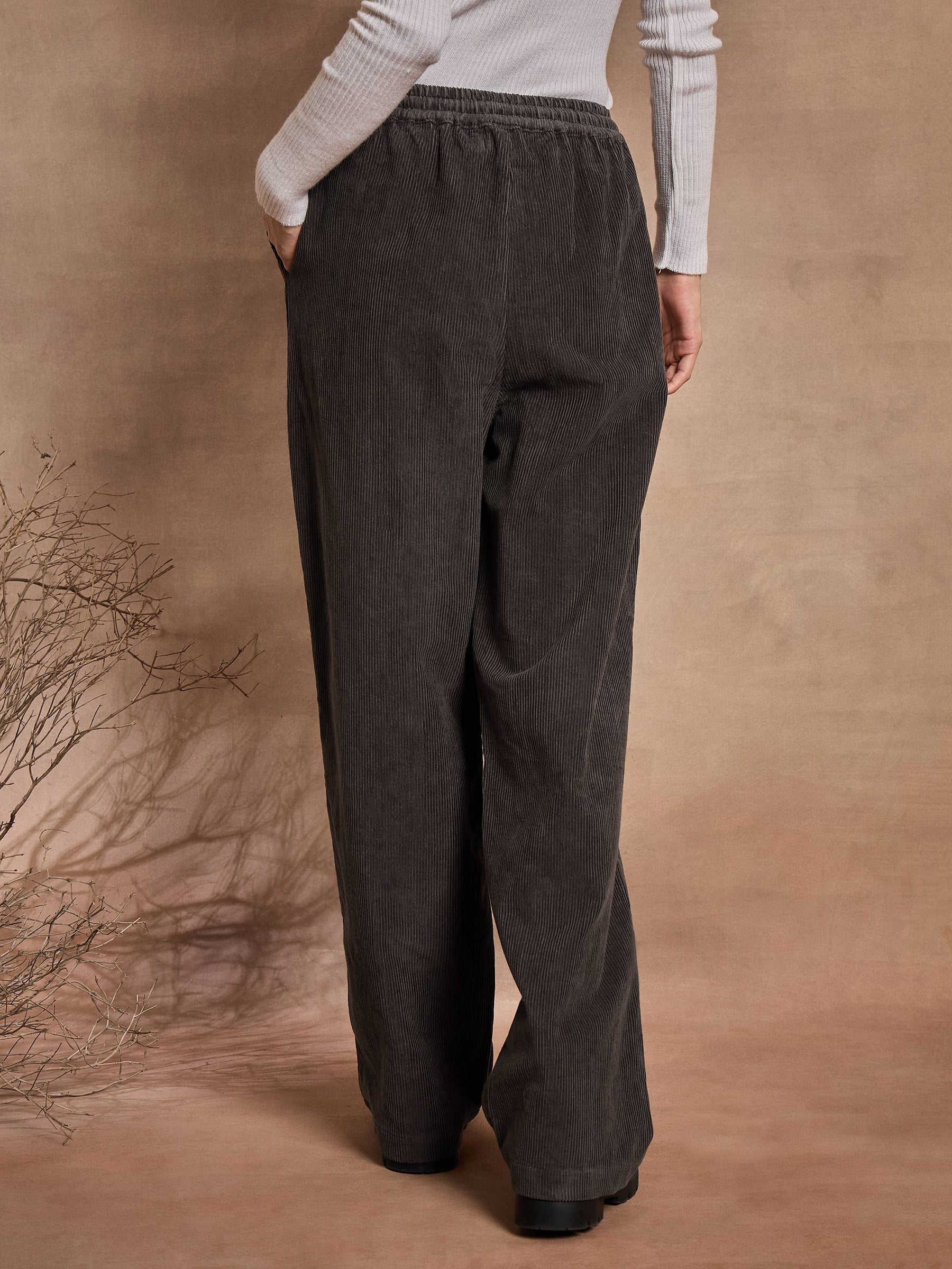 Dark Grey Corduroy Straight Pants-SASSAFRAS