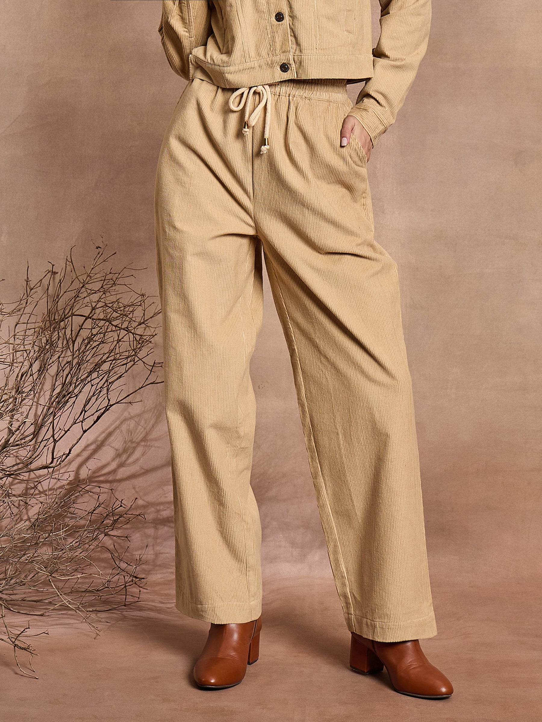 Beige H And M Corduroy Trousers Women Beige Corduroy Straight Pants