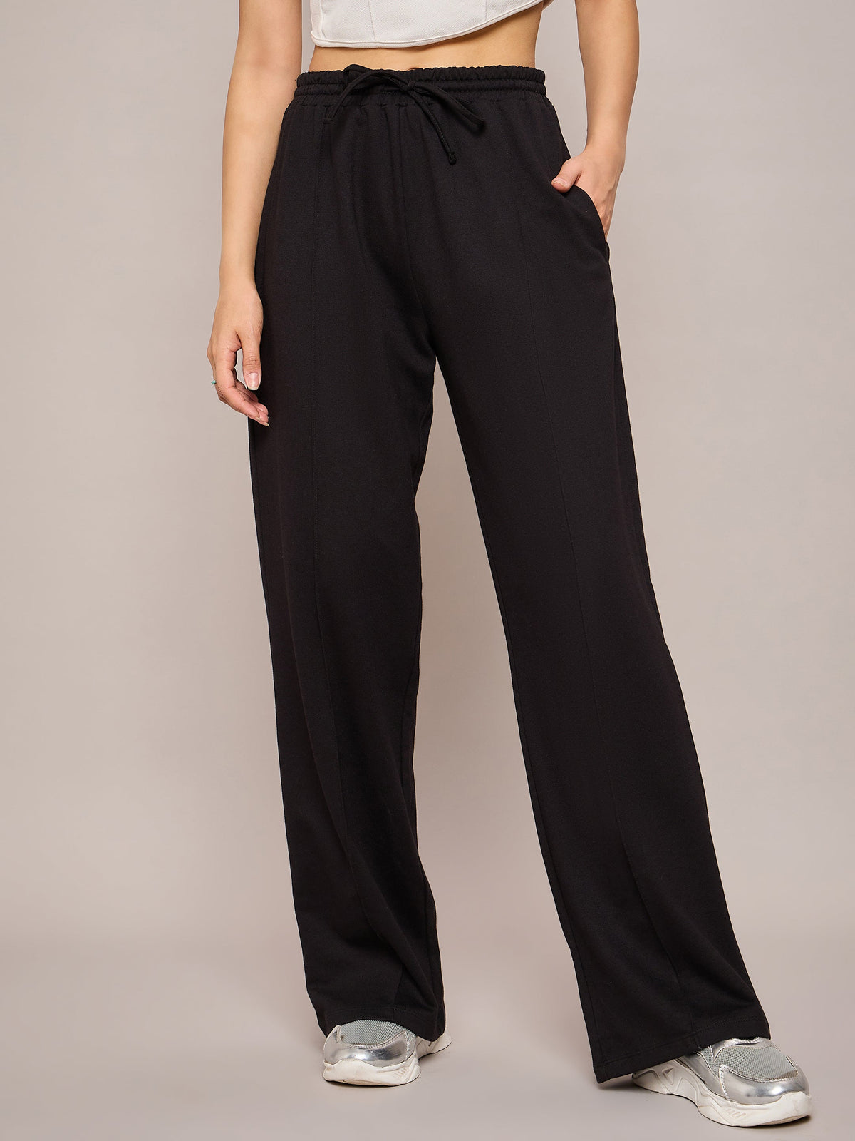 Black Terry Side Pockets Track Pants-SASSAFRAS BASICS