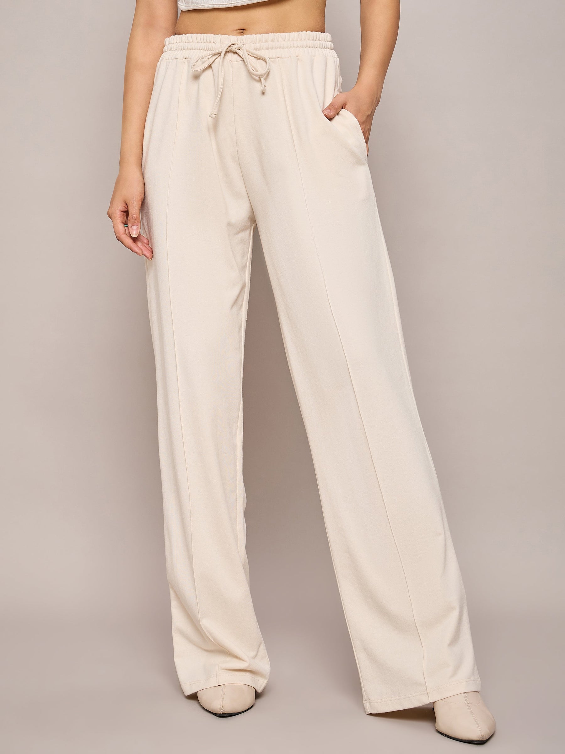 Buy Off White Terry Side Pockets Track Pants Online At Best Price