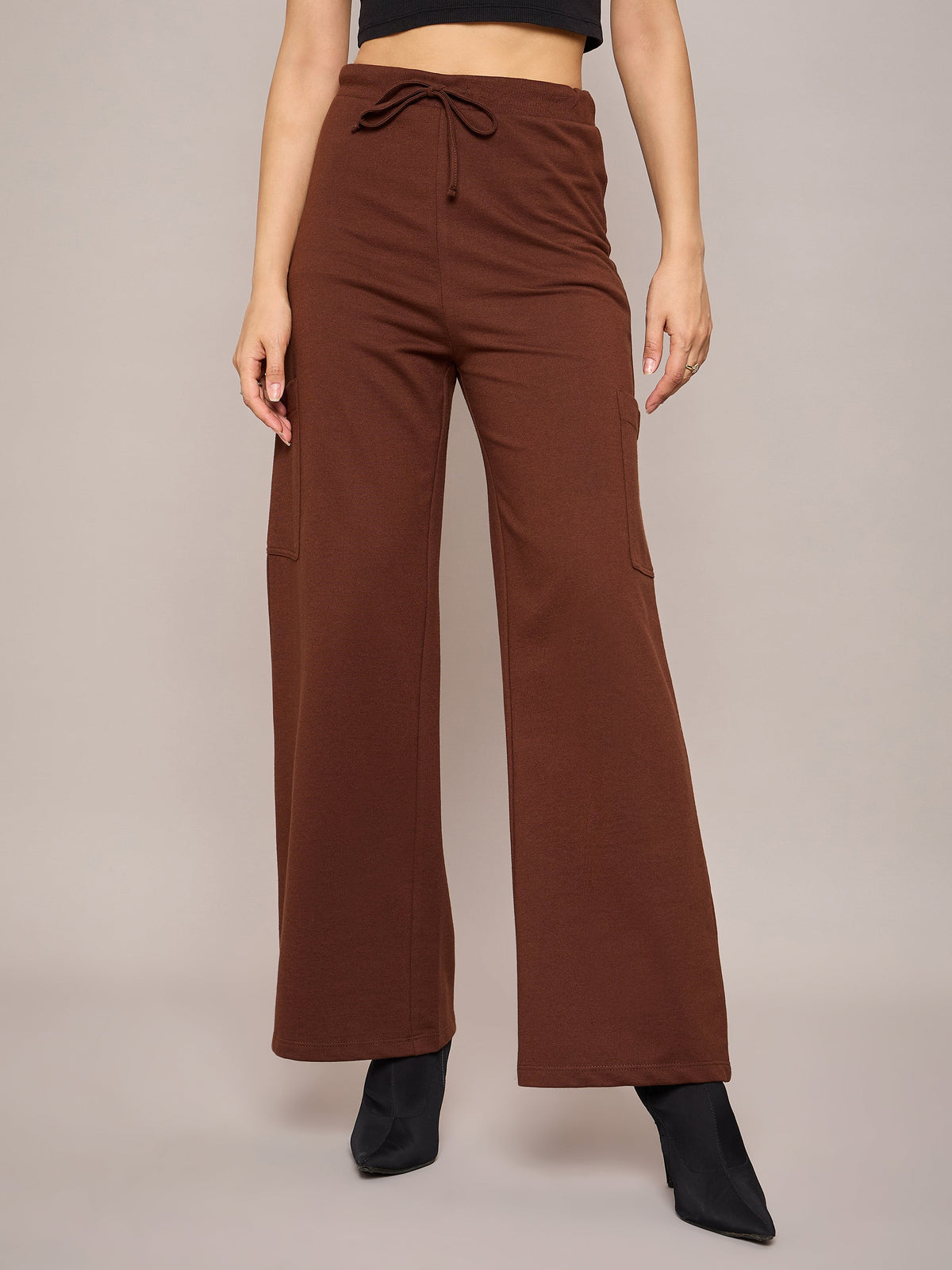 Brown Terry Wide Leg Track Pants-SASSAFRAS BASICS