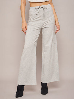 Grey Melange Terry Wide Leg Track Pants-SASSAFRAS BASICS