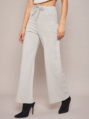 Grey Melange Terry Wide Leg Track Pants-SASSAFRAS BASICS