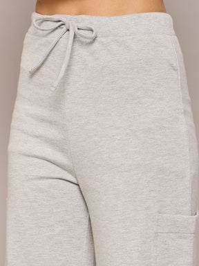 Grey Melange Terry Wide Leg Track Pants-SASSAFRAS BASICS