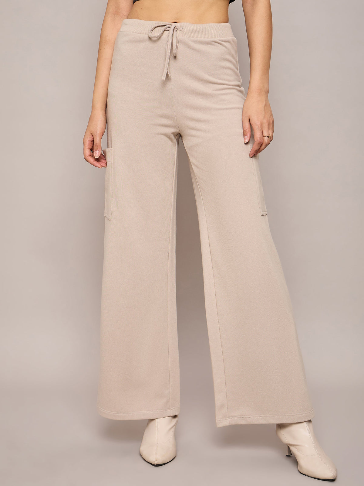 Taupe Terry Wide Leg Track Pants-SASSAFRAS BASICS