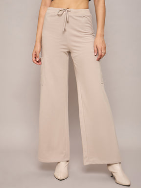 Taupe Terry Wide Leg Track Pants-SASSAFRAS BASICS