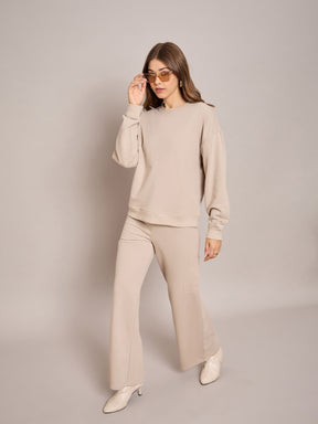 Taupe Terry Wide Leg Track Pants-SASSAFRAS BASICS