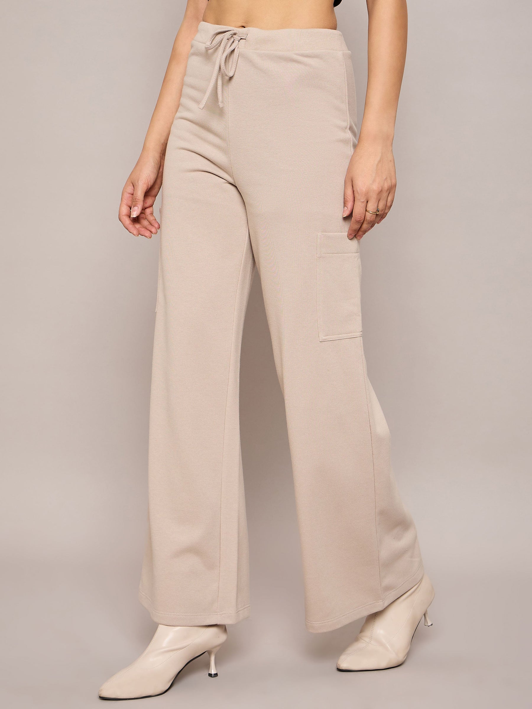 Taupe Terry Wide Leg Track Pants-SASSAFRAS BASICS