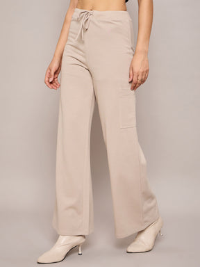 Taupe Terry Wide Leg Track Pants-SASSAFRAS BASICS