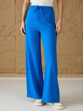 Royal Blue Terry Wide Leg Track Pants-SASSAFRAS