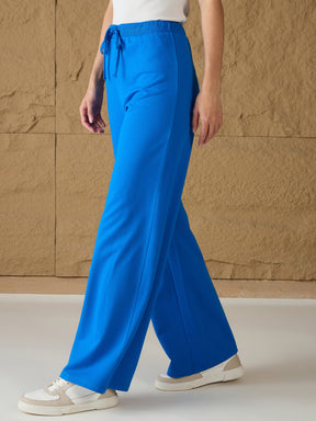 Royal Blue Terry Wide Leg Track Pants-SASSAFRAS