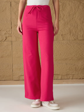 Fuchsia Terry Wide Leg Track Pants-SASSAFRAS