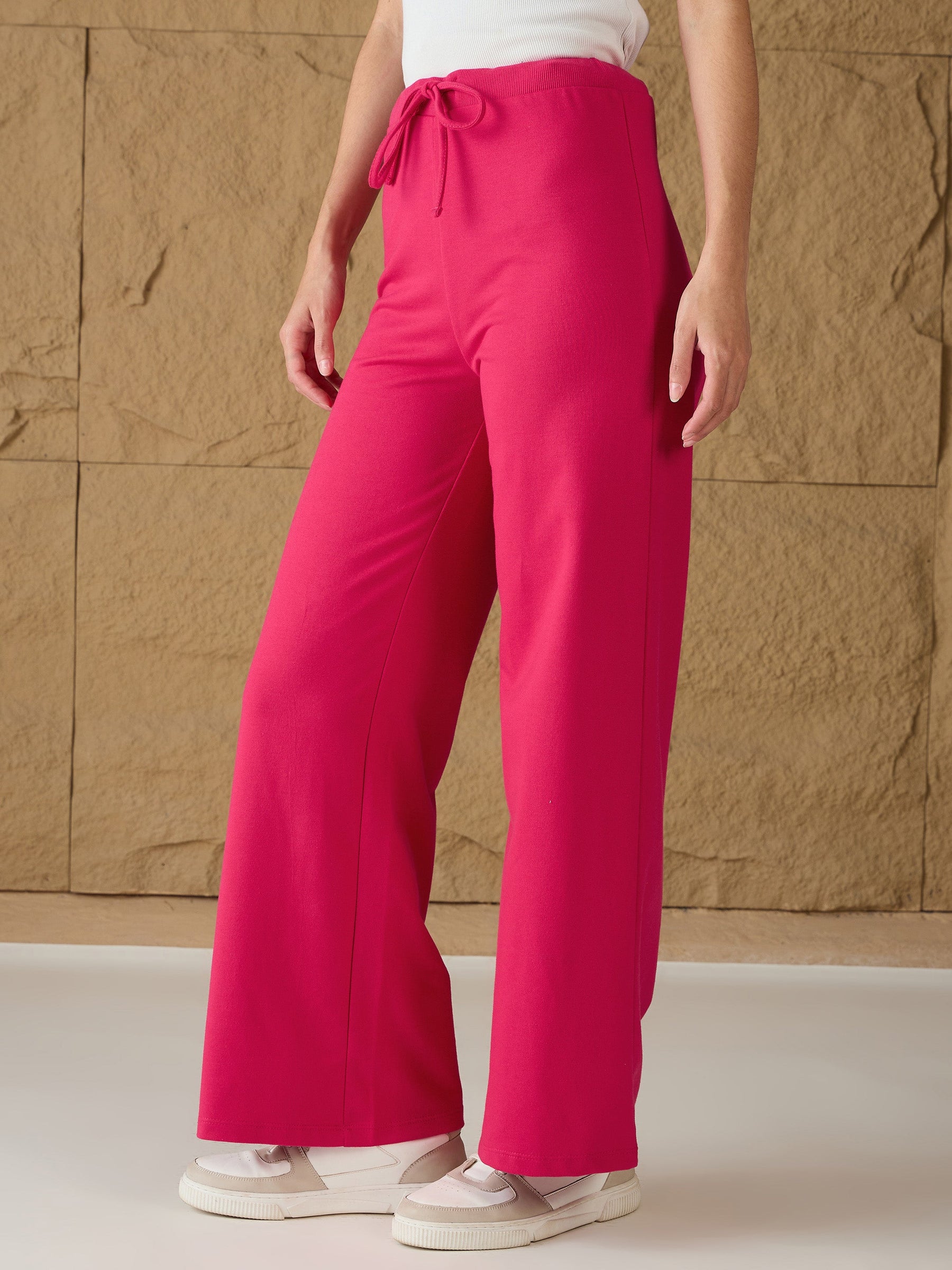 Fuchsia Terry Wide Leg Track Pants-SASSAFRAS