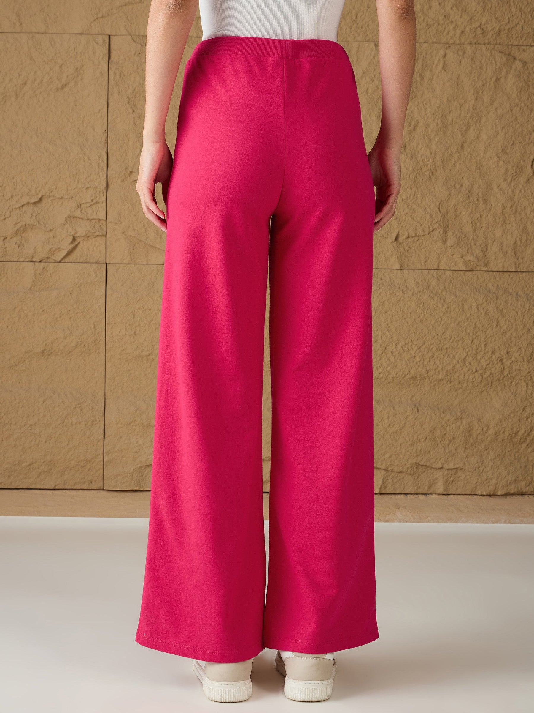 Fuchsia Terry Wide Leg Track Pants-SASSAFRAS