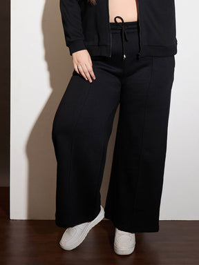 Black Fleece Drawstring Sweatpants-SASSAFRAS Curve