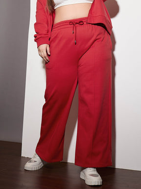 Red Fleece Drawstring Sweatpants-SASSAFRAS Curve