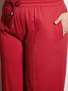 Red Fleece Drawstring Sweatpants-SASSAFRAS Curve