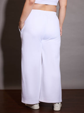 White Fleece Drawstring Sweatpants-SASSAFRAS Curve