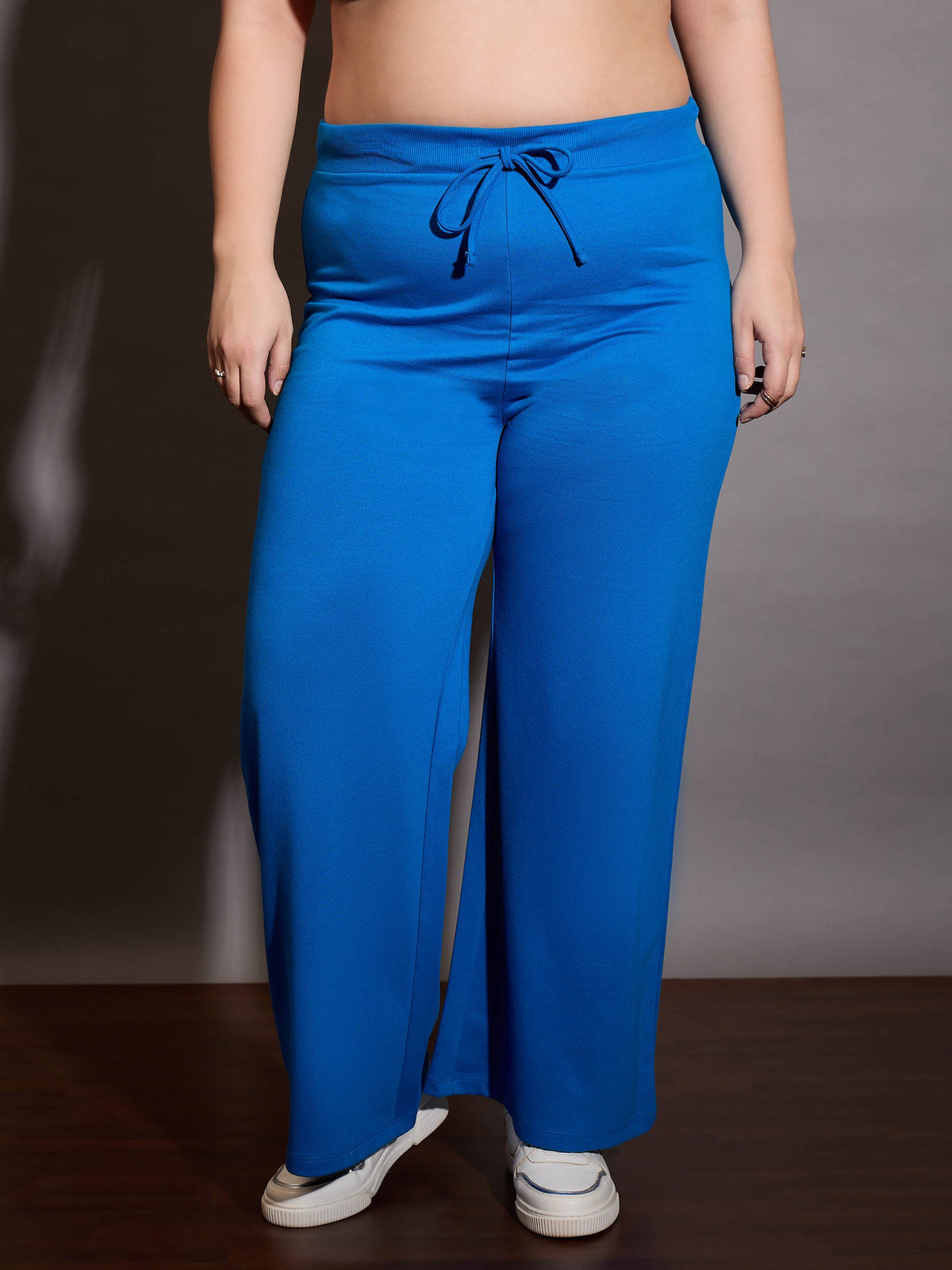 Royal Blue Terry Drawstring Track Pants-SASSAFRAS Curve