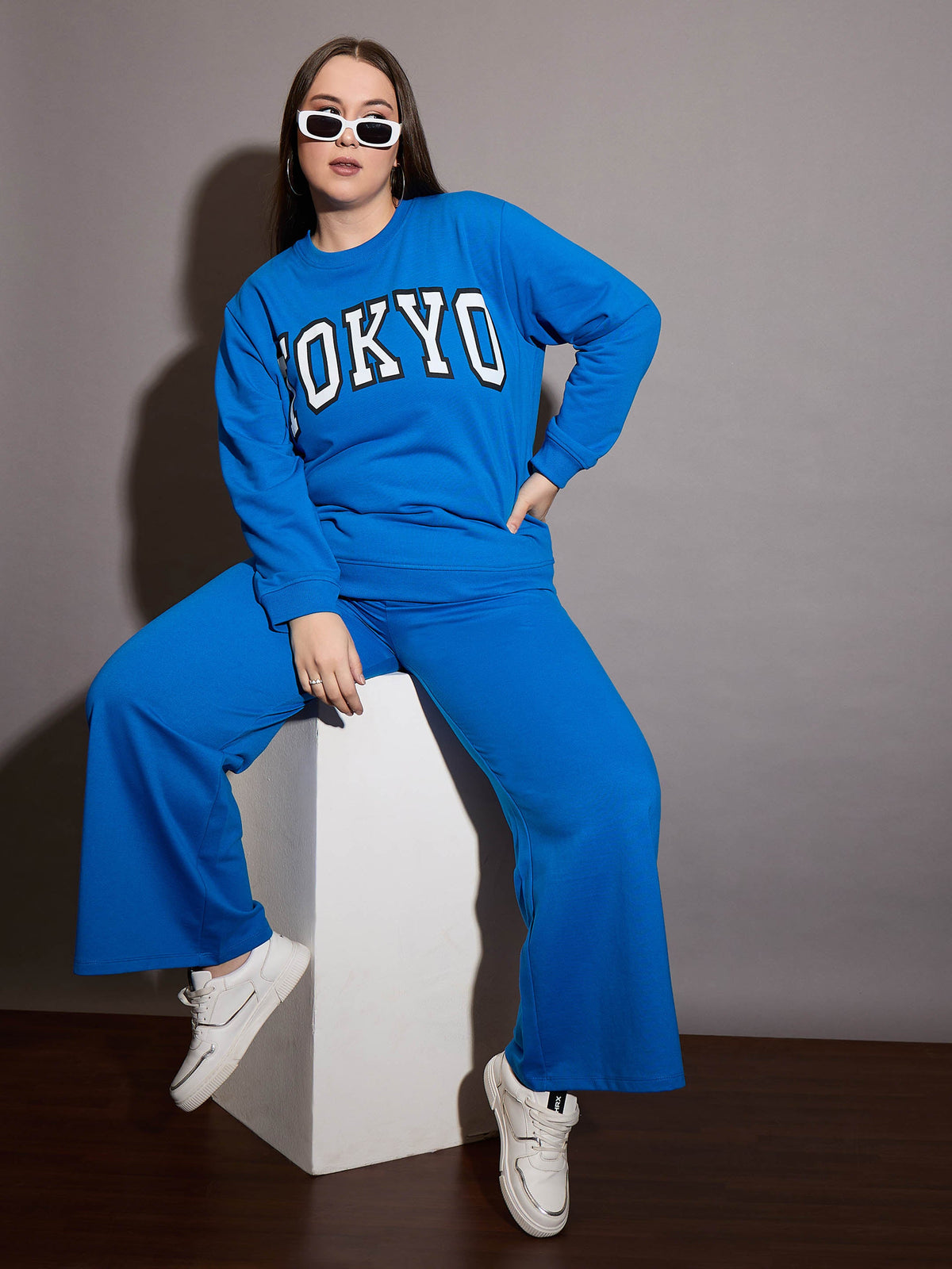 Royal Blue Terry Drawstring Track Pants-SASSAFRAS Curve