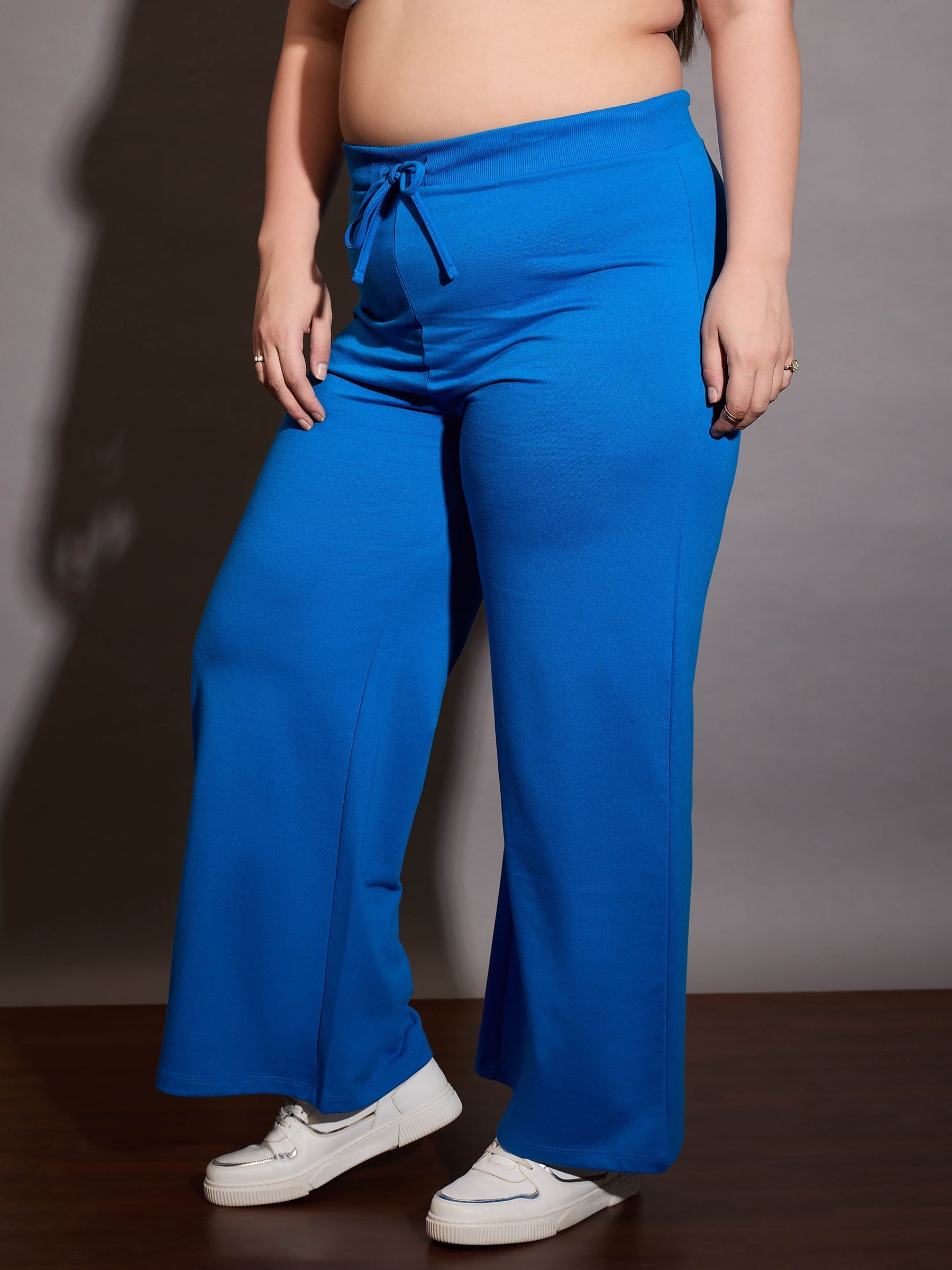 Royal Blue Terry Drawstring Track Pants-SASSAFRAS Curve