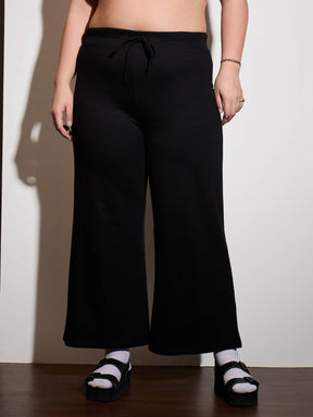 Black Terry Drawstring Track Pants-SASSAFRAS Curve