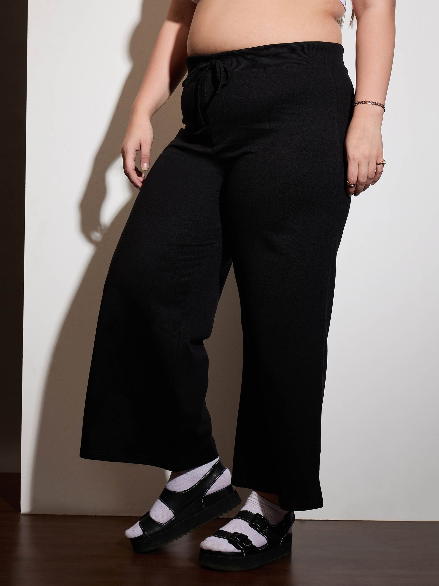 Black Terry Drawstring Track Pants-SASSAFRAS Curve