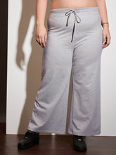 Grey Melange Terry Drawstring Track Pants-SASSAFRAS Curve