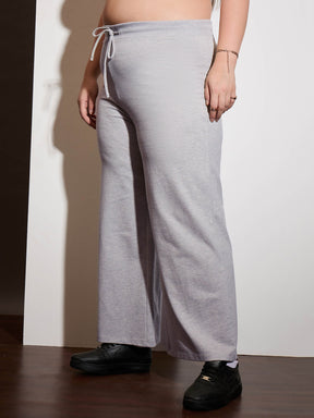 Grey Melange Terry Drawstring Track Pants-SASSAFRAS Curve